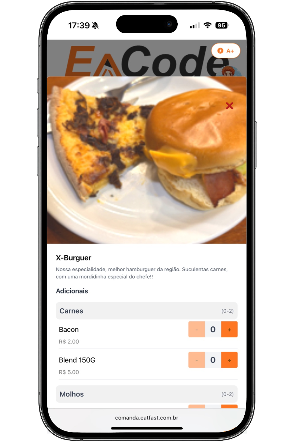 Outra tela do aplicativo EaCode Comandas